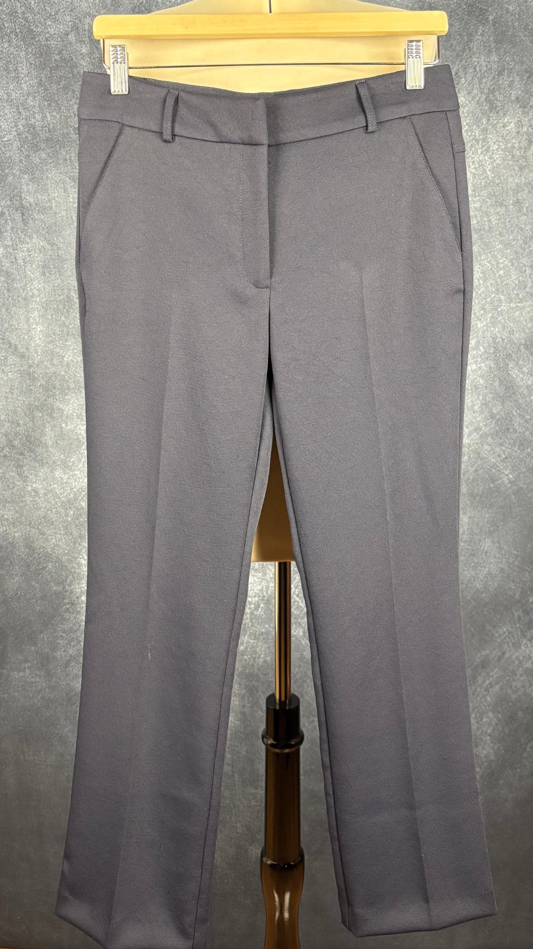 Pantalon classique marine foncé à jambe droite Iris Setlakwe, taille 2. Vue de face.