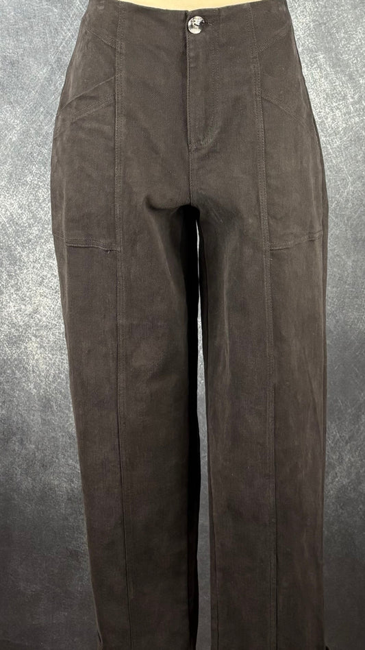 Pantalon en coton noir coupe fuselée Livom, taille 8 (s/m). Vue de face.