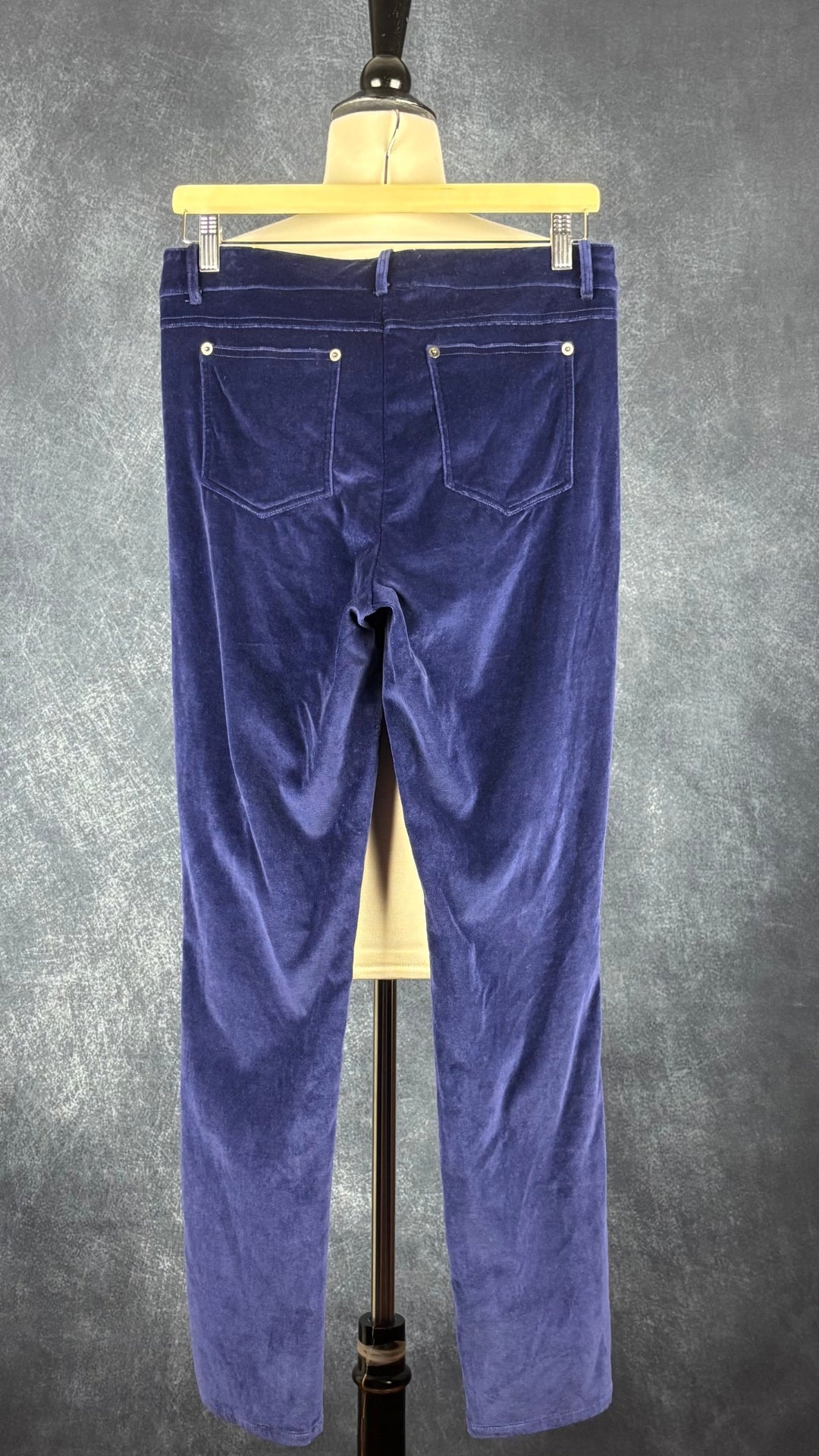 Pantalon en velours extensible bleu nuit Iris Setlakwe, taille 6. Vue de dos.