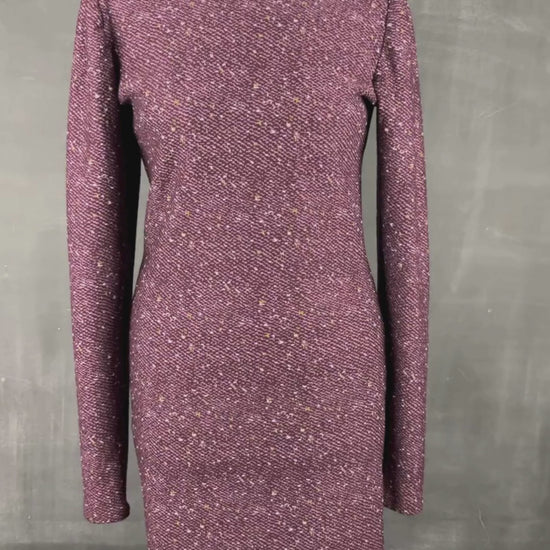 Robe mauve raisin chiné Melow, environ small, petit medium. Vue de la vidéo qui présente tous les détails de la robe.