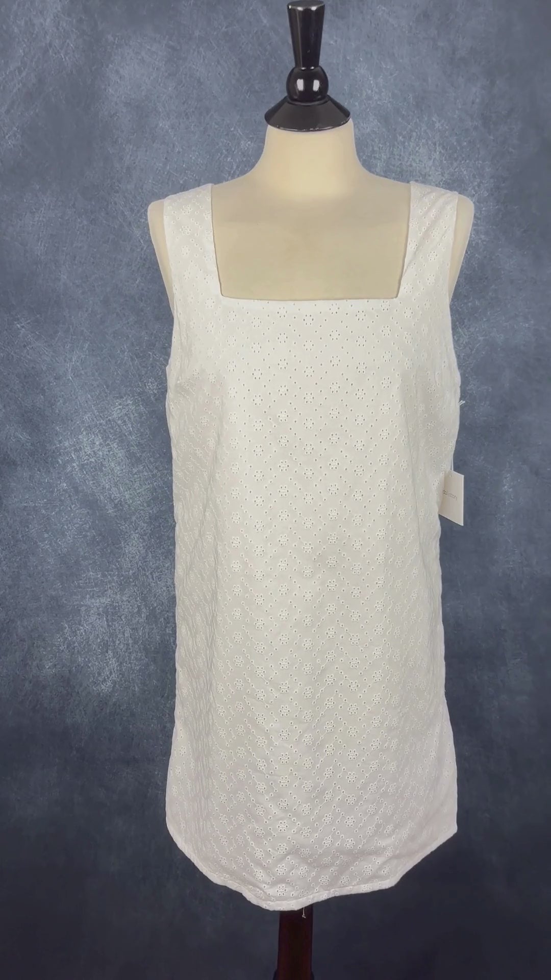 Robe crème droite en broderie anglaise (neuve) Dailystory, taille medium. Vue de la vidéo qui présente tous les détails de la robe.