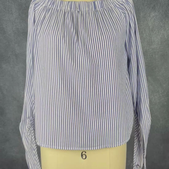 Blouse à rayures et épaules dégagées Scotch & Soda, taille small. Vue de la vidéo qui présente tous les détails de la blouse.