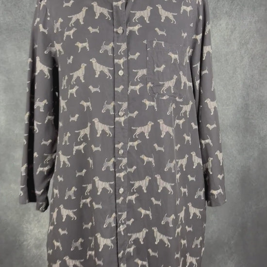 Robe chemisier à motifs de chiens Barbour, taille 10 (l). Vue de la vidéo qui présente tous les détails de la robe.
