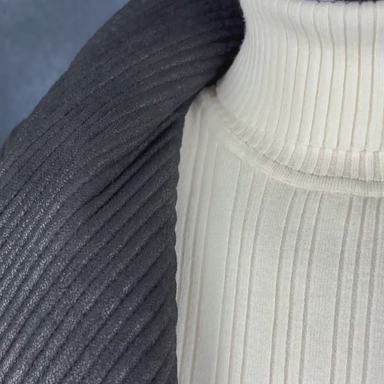 Veste design asymétrique à grand col charcoal Tom Adrian, taille estimée à small. Vue de la vidéo qui présente tous les détails de la veste.