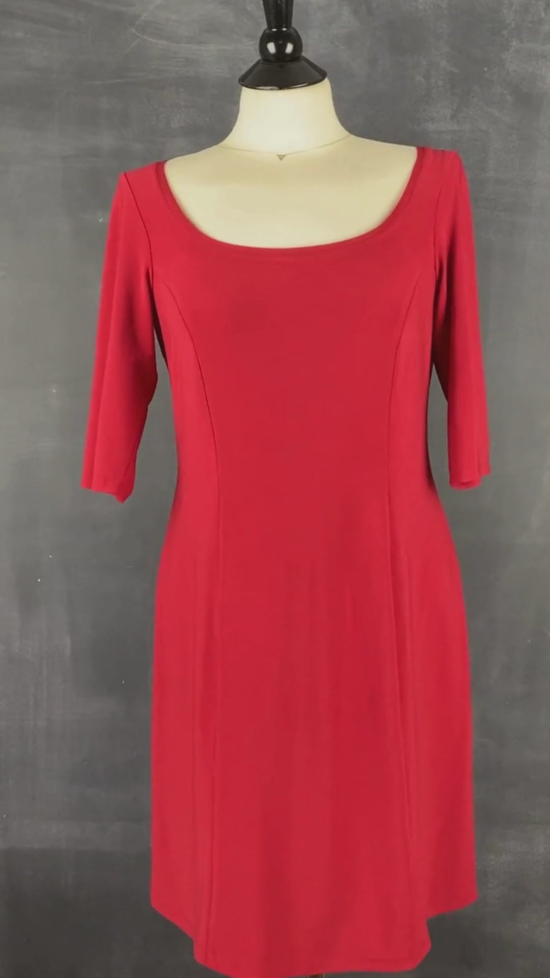 Robe cintrée rouge Isabelle Elie, taille large (m/l). Vue de la vidéo qui présente tous les détails de la robe.