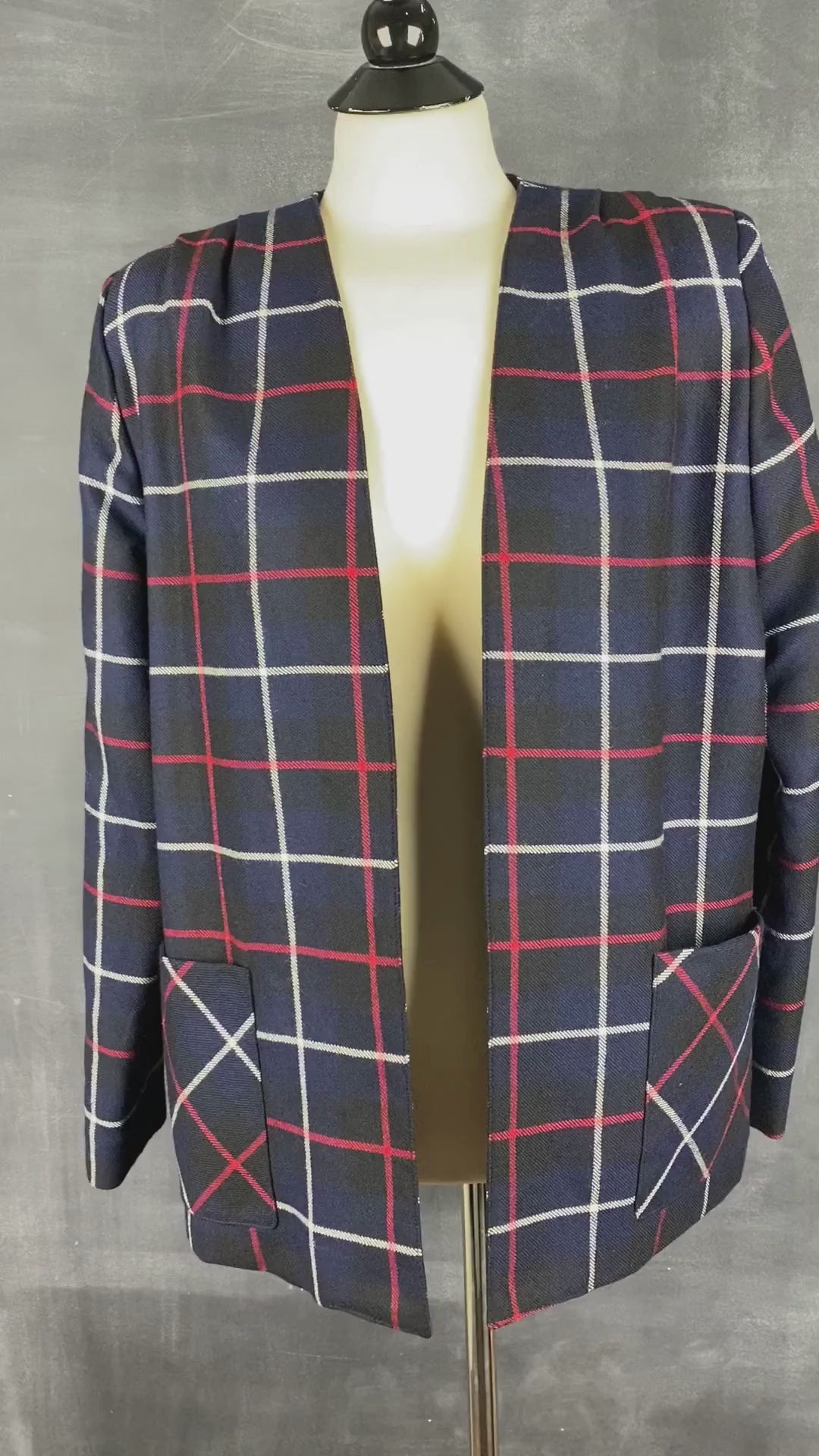 Veste blazer à carreaux en laine vintage, medium. Vue de la vidéo qui présente la veste.