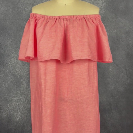Robe rose à encolure dégagée neuve en lin et coton J.Crew, taille xs. Vue de la vidéo qui présente tous les détails de la robe.