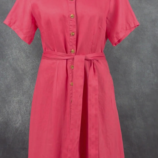 Robe chemisier midi rose corail en lin Part Two, taille 40 (m/l). Vue de la vidéo qui présente tous les détails de la robe.