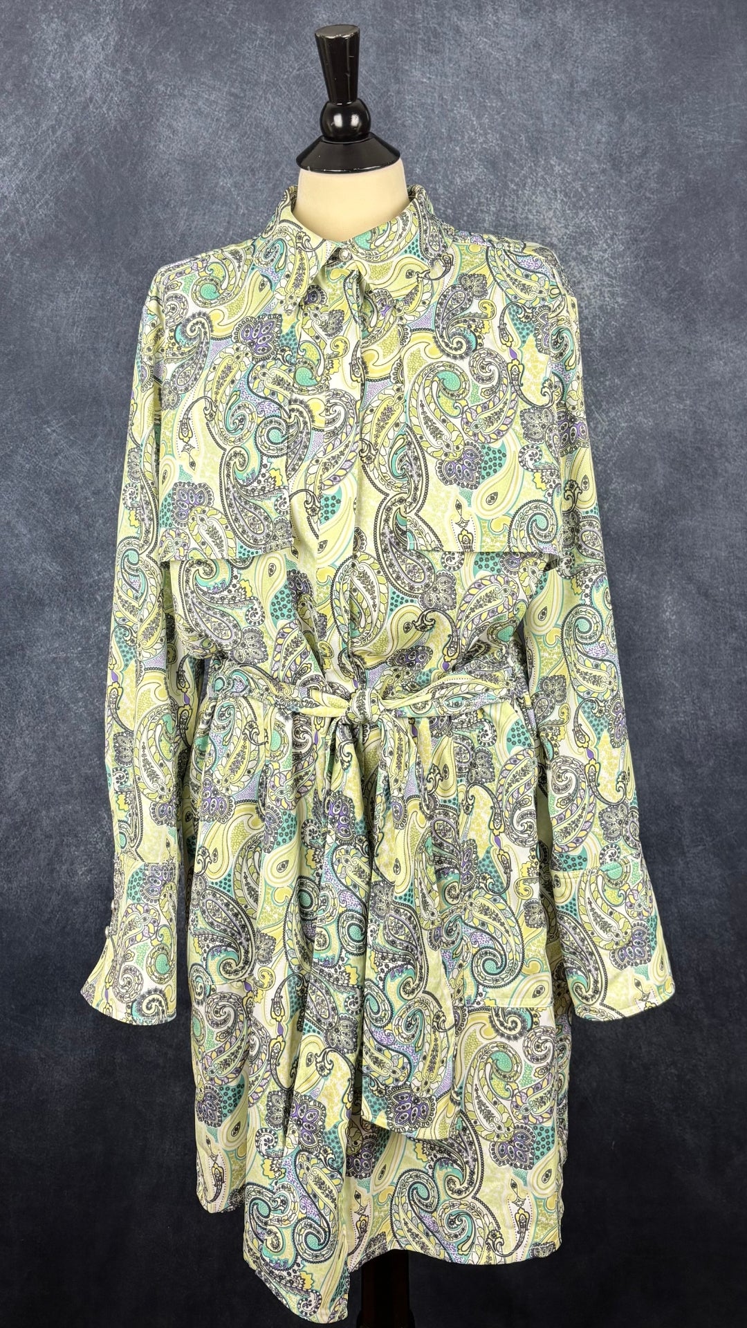 Robe colorée à motifs paisley et col chemisier Joelle, taille xl. Vue de face.