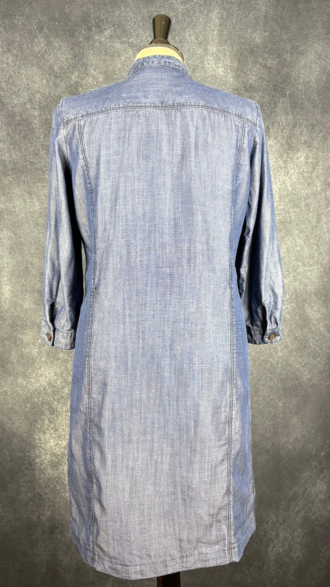 Robe en chambray avec poches et plissé à la poitrine Gerard Darel, taille 40 (m). Vue de dos.