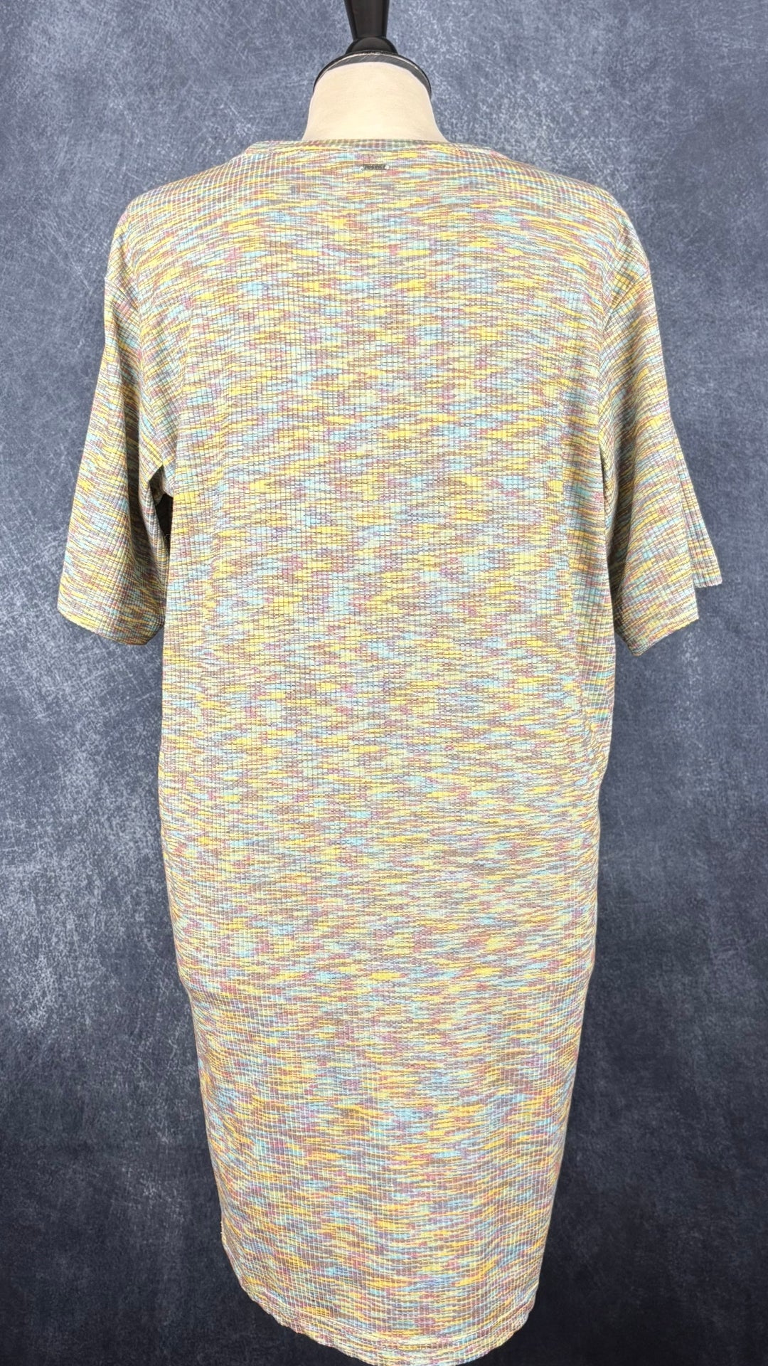 Robe t-shirt confortable et extensible aux douces couleurs Joelle, taille medium. Vue de dos.