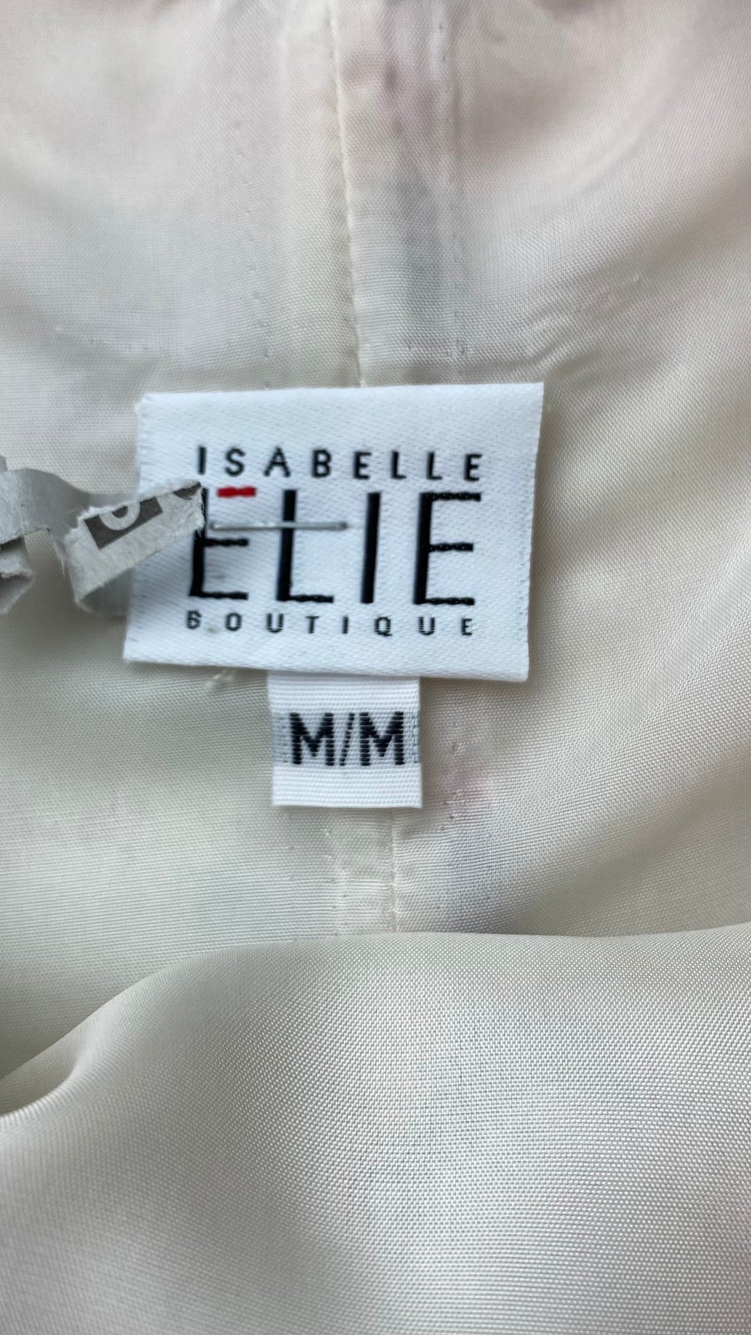 Robe florale en soie Isabelle Elie, taille medium. Vue de l'étiquette de marque et taille.