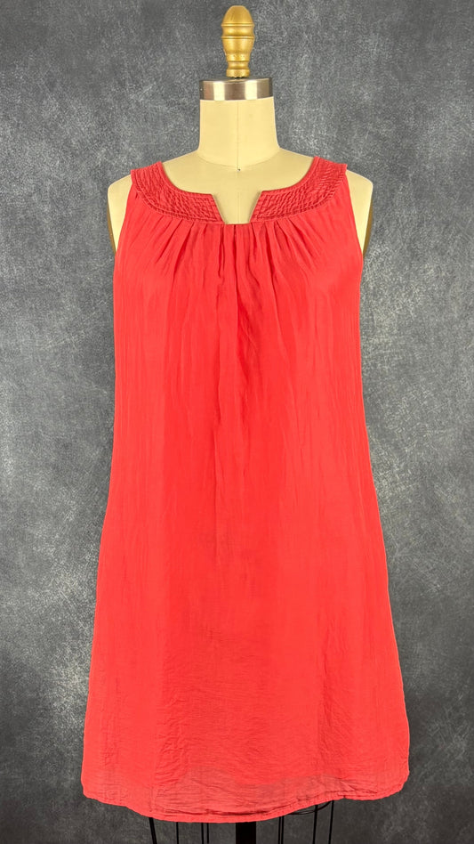 Robe fluide en coton et soie orangé/corail Teenflo, taille 2 (xs). Vue de face.