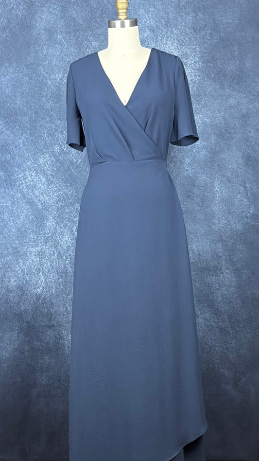 Robe longue portefeuille bleu pétrole Ichi, taille xs. Vue de face.