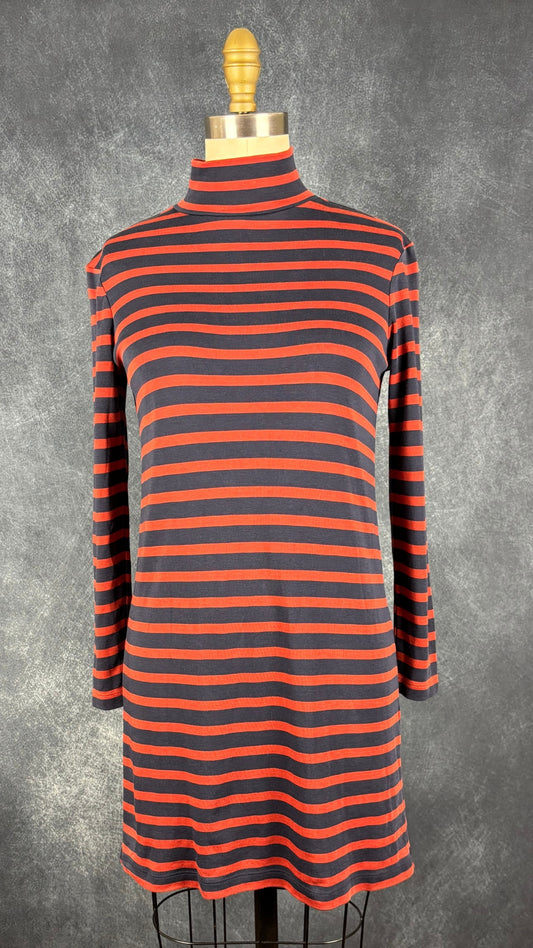 Robe à rayures marine et orange brûlé Sessùn, taille medium. Vue de face.