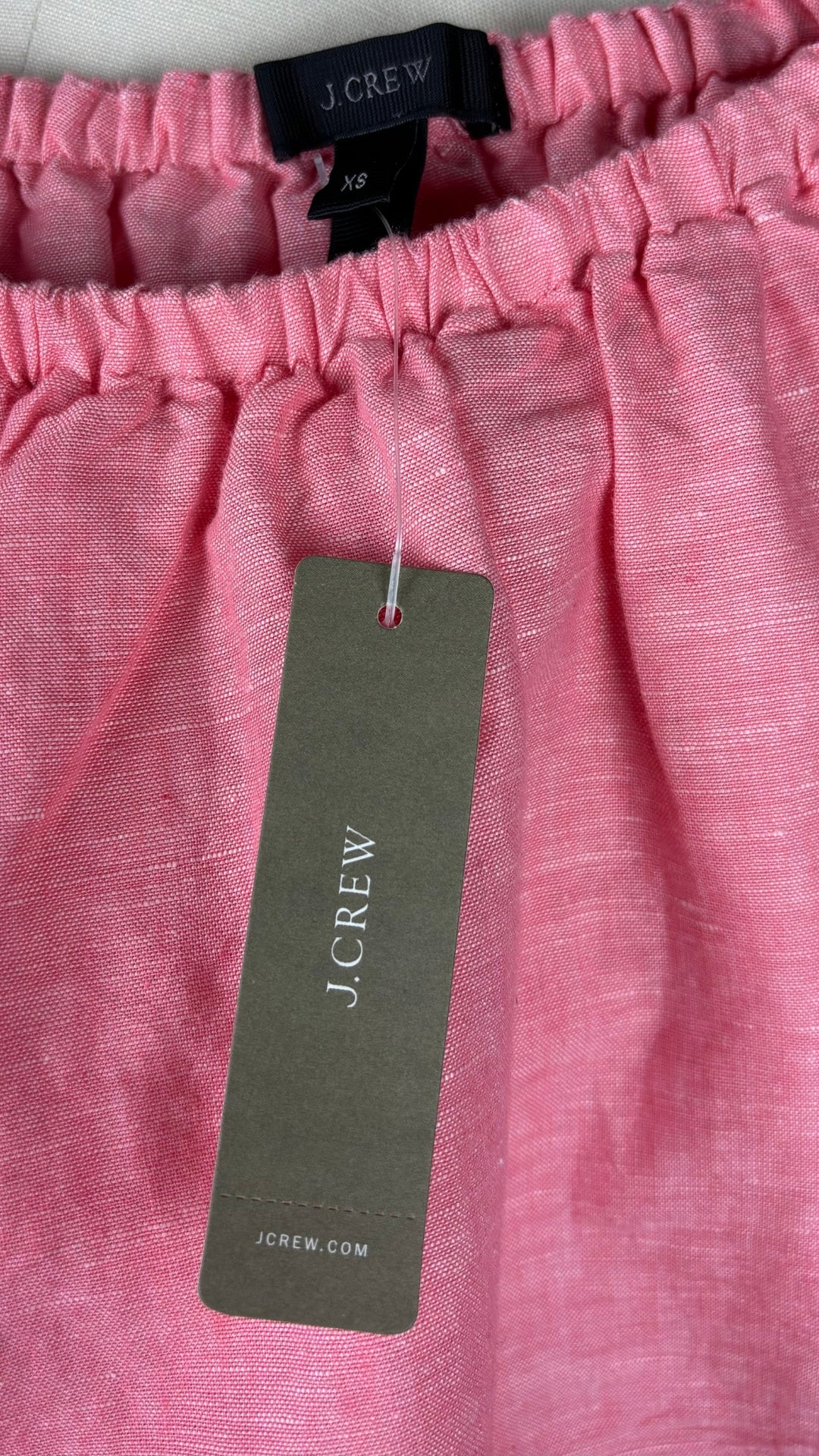 Robe rose à encolure dégagée neuve en lin et coton J.Crew, taille xs. Vue de l'étiquette.