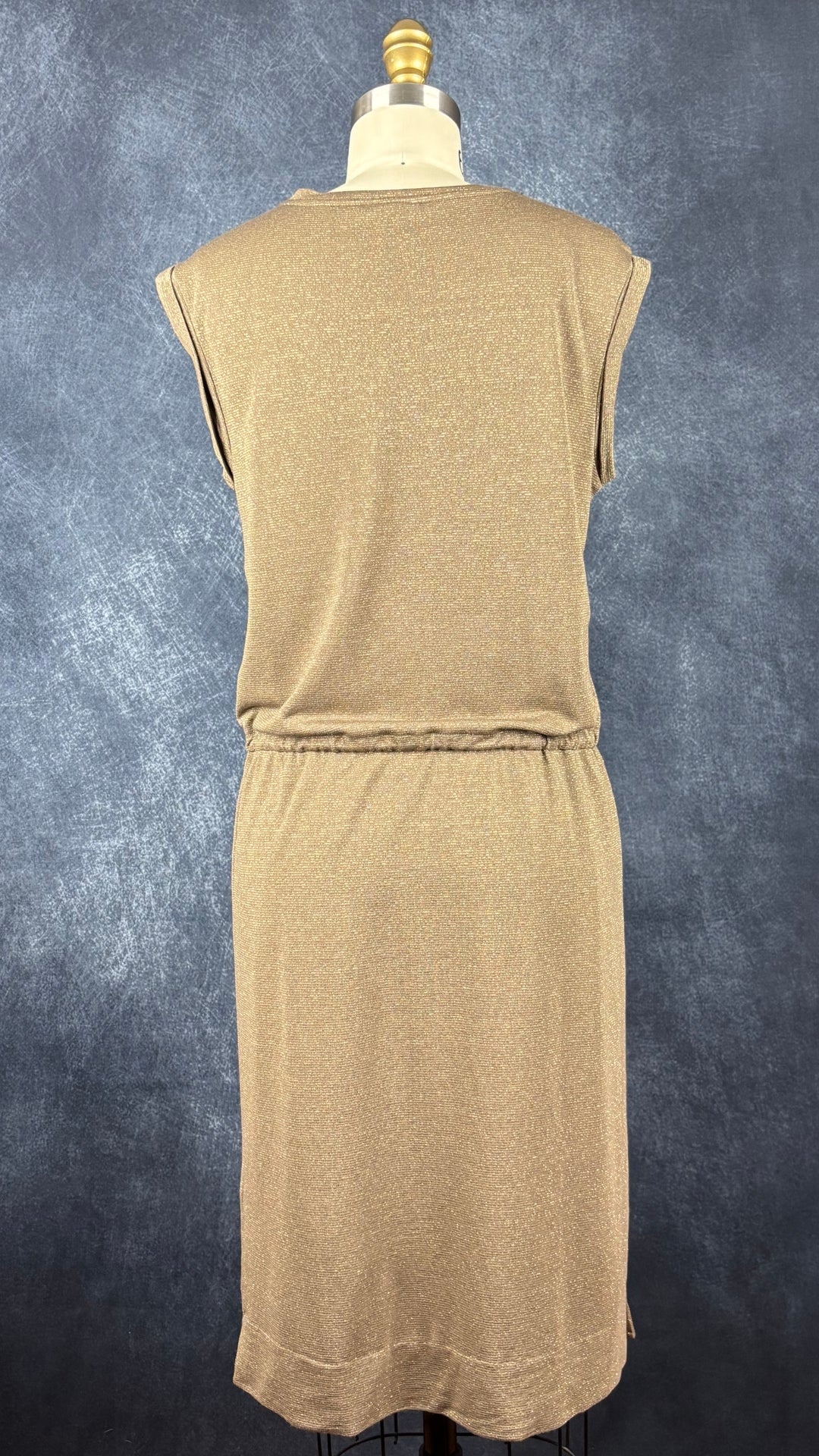 Robe sans manches taupe avec rayures dorées InWear, taille xs qui peut aussi convenir à small. Vue de dos.