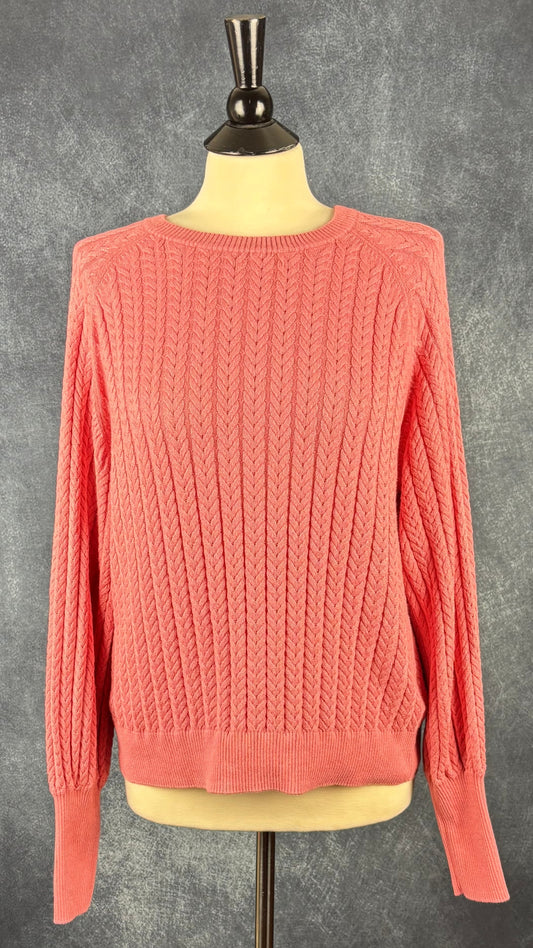 Chandail en tricot torsadé en coton et cachemire rose gomme Part Two, taille medium. Vue de face.