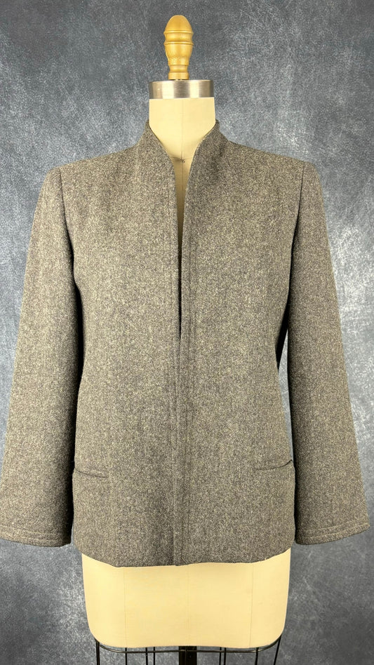 Veste  blazer en lainage gris Bof Jean-Claude Poitras, taille 6 (xs/s). Vue de face.