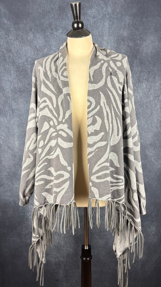 Veste à zébrures grises Samoon par Gerry Weber, taille estimée à large/xl. Vue de face.