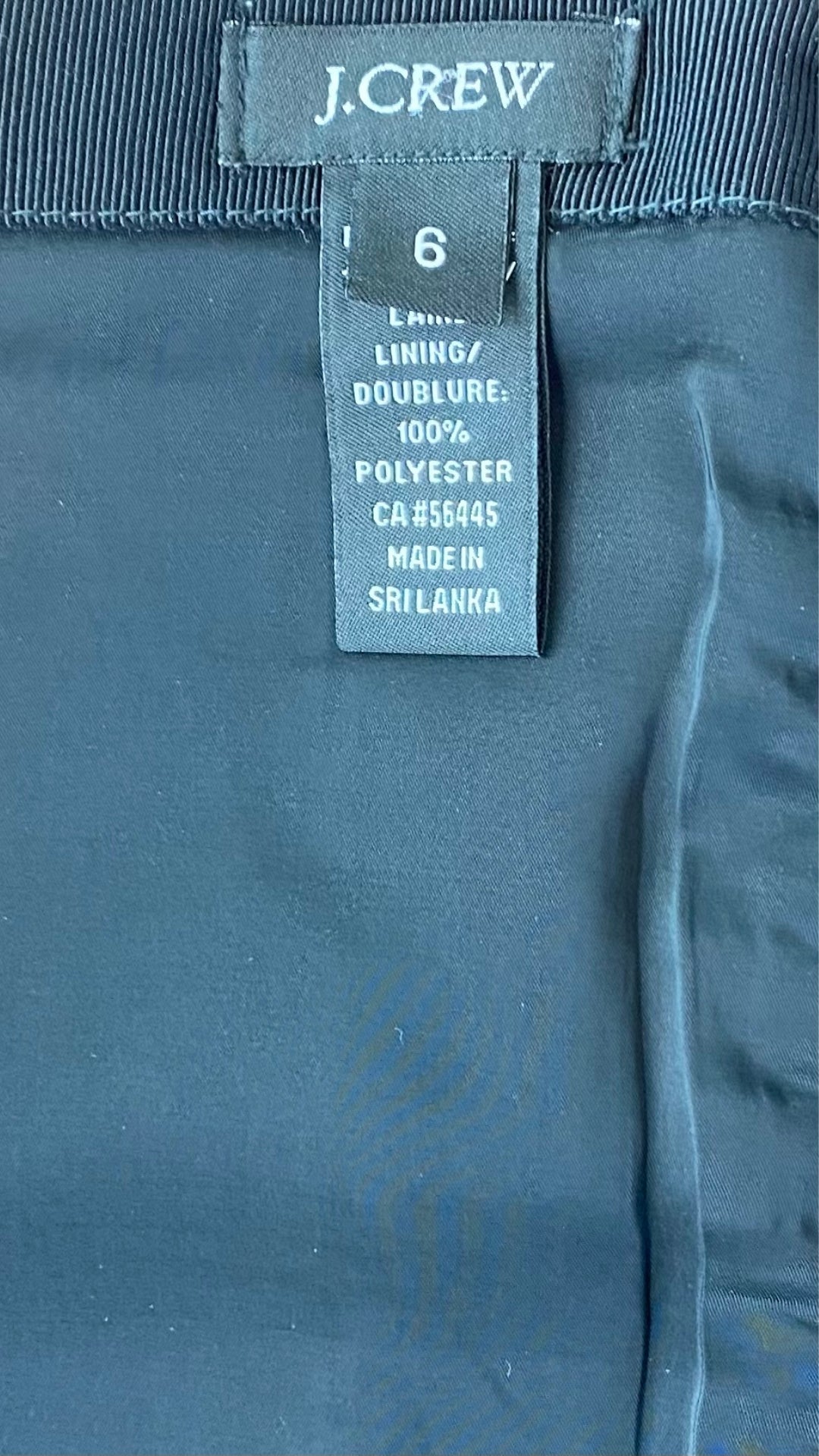 Jupe crayon J.Crew en lainage gris, vue de l'étiquette de taille et marque.